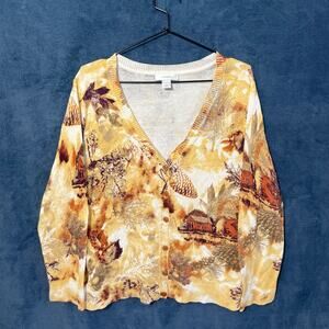 Vintage‎ CJ Banks Woman’s Fall Print Themed Cardigan Seater Woman’s Size X